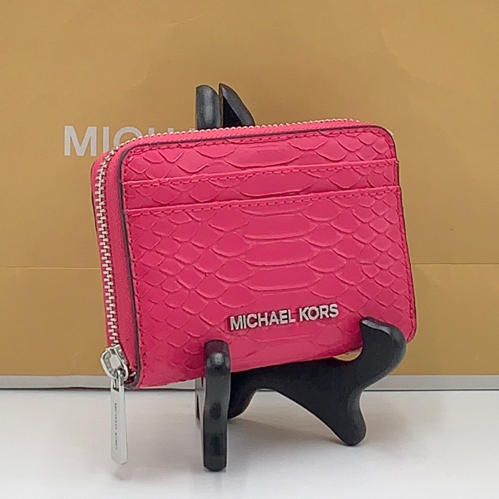 MICHAEL KORS MEDIUM ZIP AROUND CARD CASE WALLET ELECTRIC PINK COLOR